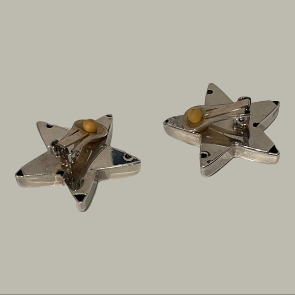 Vintage Silver Tone Large Star Clip On Earrings - Picture 3 of 3